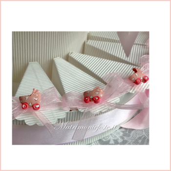 FOTO ESEMPIO - Torta bomboniera con 20/32 fette con carrozzine adesive (rosa e celeste)