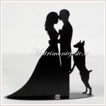 Cake topper silhouette portacandela  - sposi con cane