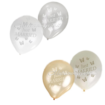 Palloncini Just Married con Farfalle (Conf. 8 pz)