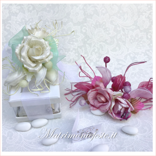 FOTO ESEMPIO - Coppia di Rose in Silver Smaltato e rosa perlizzata portaconfetti per Matrimoni e Feste - Matrimoniefeste.it l'ecommerce per gli eventi